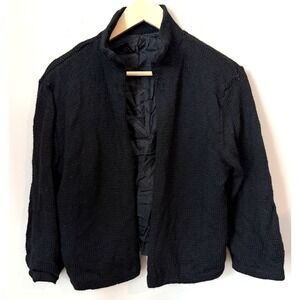 Open Front Short Cropped Woven Jacket Lined Black Women's Medium